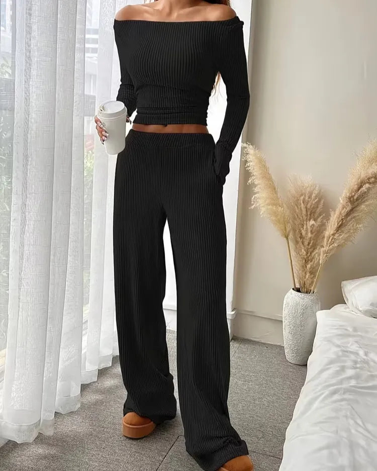 Ribbed Round-Neck Loungewear Set - Voldara