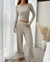 Ribbed Round-Neck Loungewear Set - Voldara