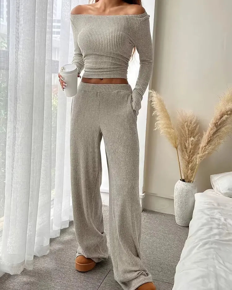 Ribbed Round-Neck Loungewear Set - Voldara
