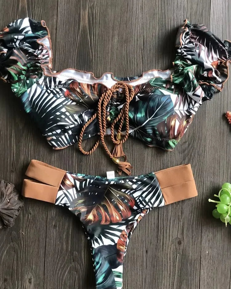 Ribbed Ruffle Bikini Set - Voldara