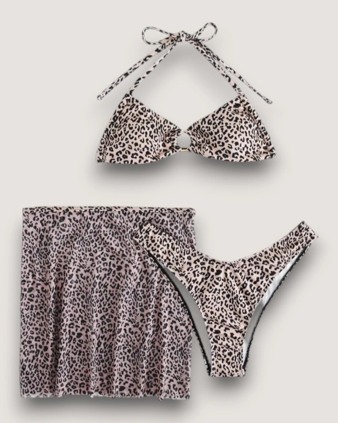 Ring-Linked Halter 3-Piece Bikini - Voldara