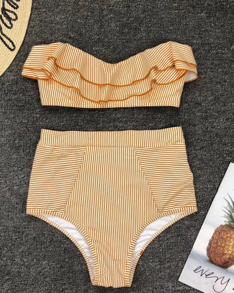 Ruffled Bandeau High Waist Bikini - Voldara