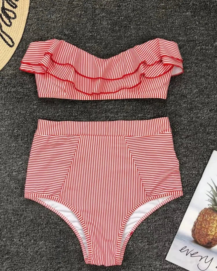 Ruffled Bandeau High Waist Bikini - Voldara