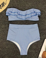 Ruffled Bandeau High Waist Bikini - Voldara