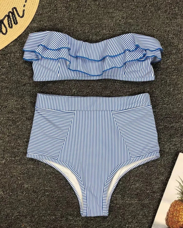 Ruffled Bandeau High Waist Bikini - Voldara
