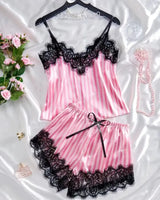 Satin Lace Pyjama Shorts Set - Voldara