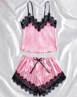Satin Lace Pyjama Shorts Set - Voldara