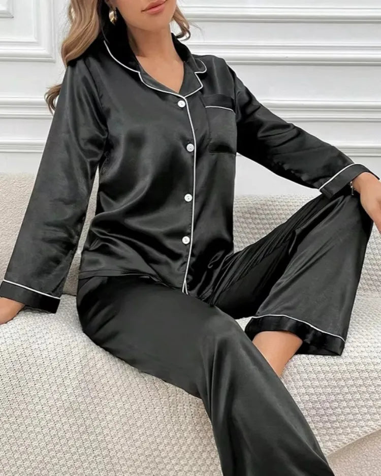 Satin Long Sleeve Pyjama Set - Voldara