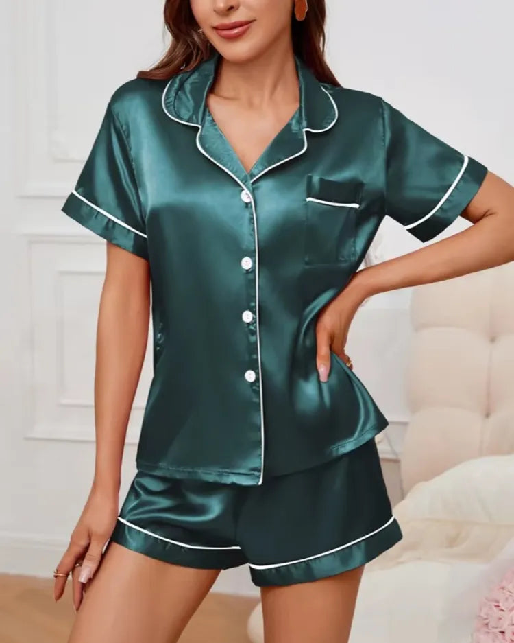 Satin Pyjama Shorts Set - Voldara