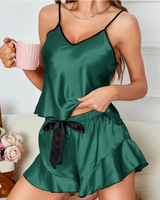 Satin Ruffle-Trim Pyjama Set - Voldara
