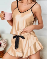 Satin Ruffle-Trim Pyjama Set - Voldara