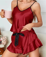 Satin Ruffle-Trim Pyjama Set - Voldara
