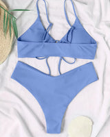 Solid Lace-Up Bikini Set - Voldara