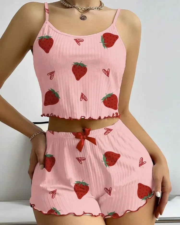 Strawberry Silky Pyjama Set - Voldara