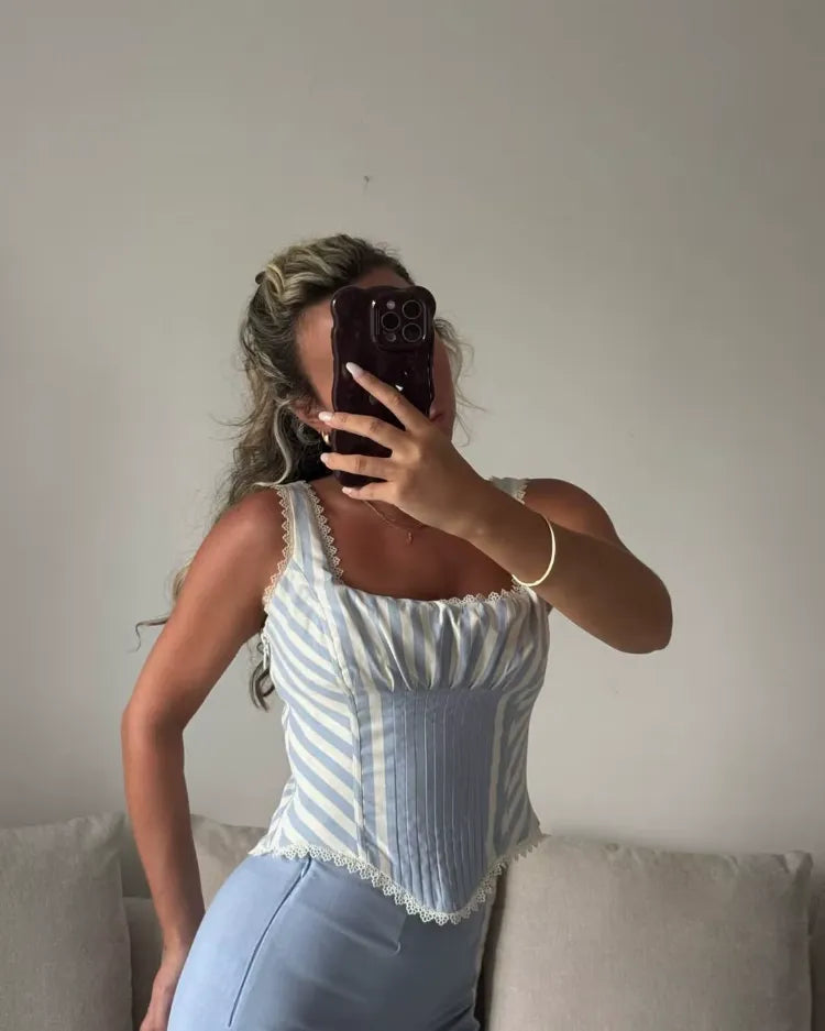 Striped Corset Crop Top - Voldara