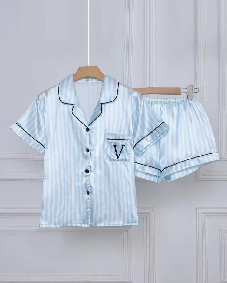 Striped Satin Short Pyjamas - Voldara