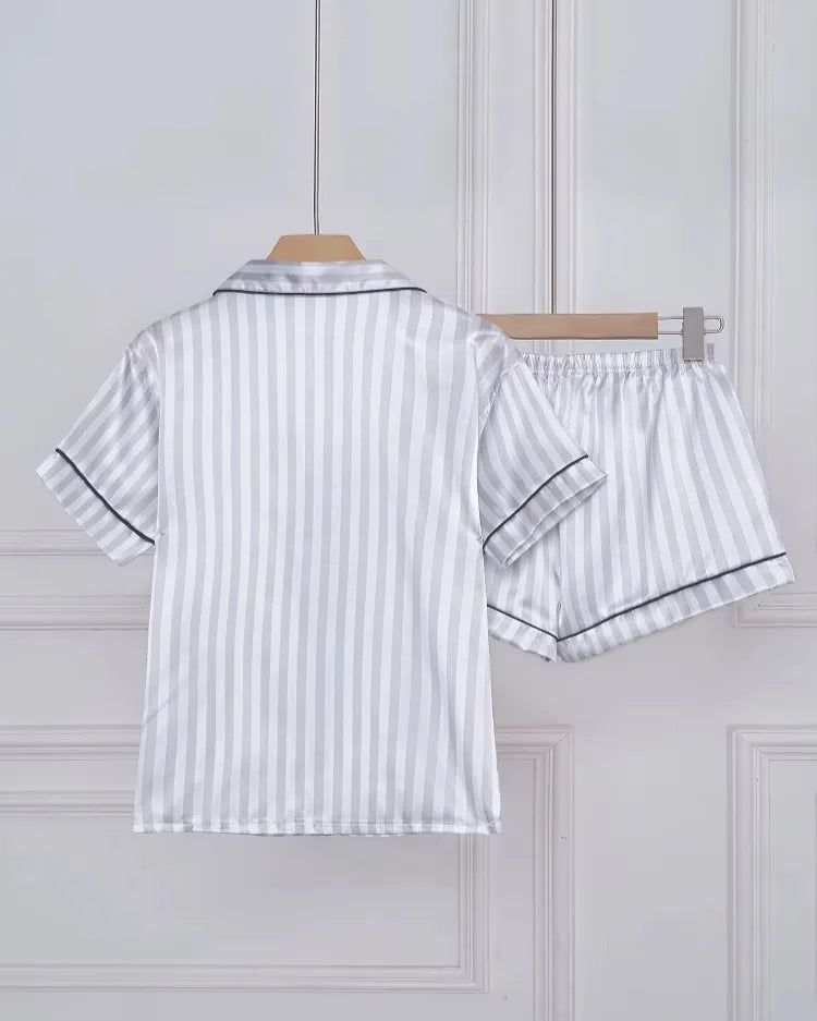 Striped Satin Short Pyjamas - Voldara