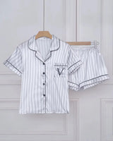 Striped Satin Short Pyjamas - Voldara