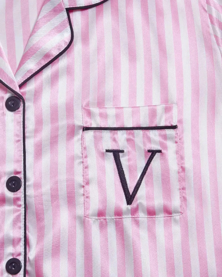 Striped Satin Short Pyjamas - Voldara