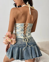 Structured Floral Halter Corset Top - Voldara