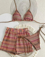 Textured Knit Triangle Bikini & Shorts Set - Voldara