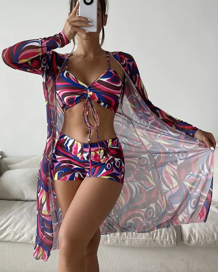 Three-Piece High-Waist Bikini Set - Voldara