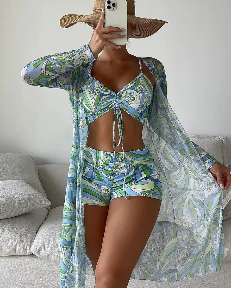 Three-Piece High-Waist Bikini Set - Voldara