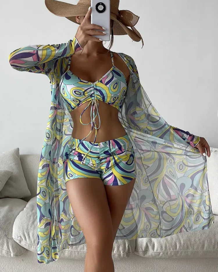 Three-Piece High-Waist Bikini Set - Voldara