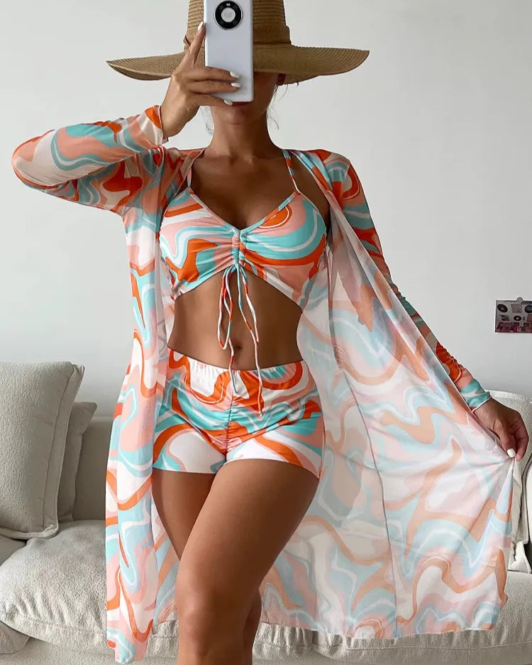 Three-Piece High-Waist Bikini Set - Voldara