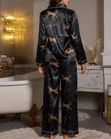 Midnight Leopard Satin Pyjama Set - Voldara