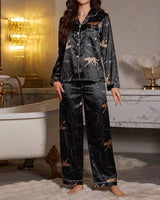Midnight Leopard Satin Pyjama Set - Voldara