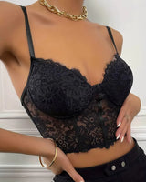 Black Sheer Lace Bustier - Voldara