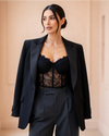 Black Sheer Mesh Corset Top - Voldara