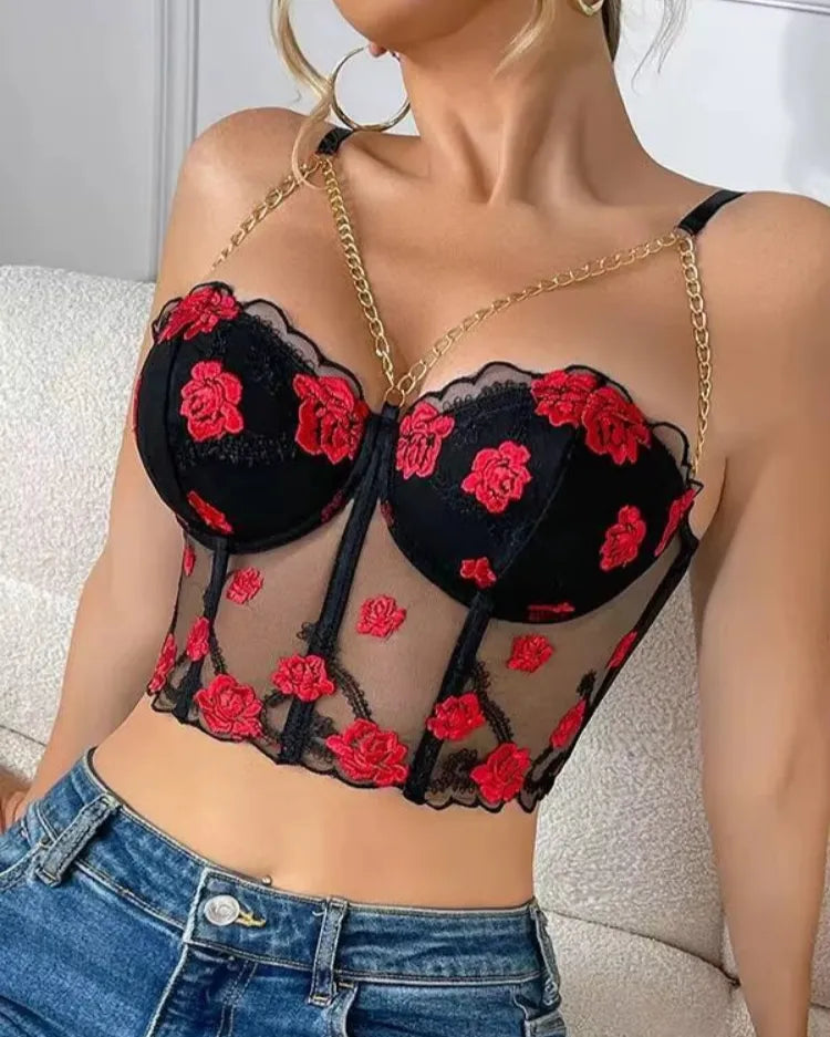 Floral Embroidered Bustier Top