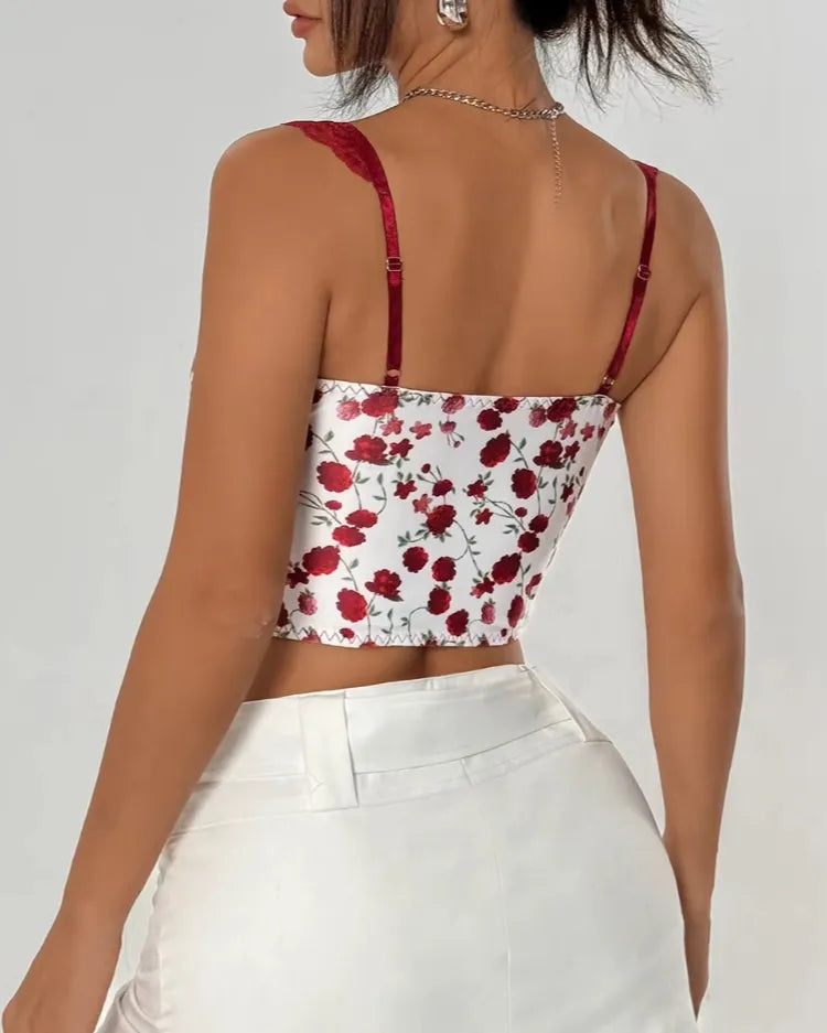 Floral Lace-Up Bustier Top