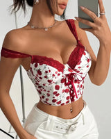 Floral Lace-Up Bustier Top - Voldara