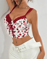 Floral Lace-Up Bustier Top - Voldara