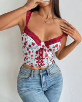 Floral Lace-Up Bustier Top - Voldara
