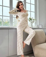 Floral Lettuce-Trim Pyjama Set - Voldara