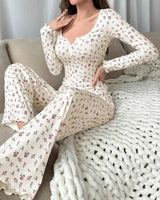 Floral Lettuce-Trim Pyjama Set - Voldara