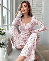 Floral Lettuce-Trim Pyjama Set - Voldara