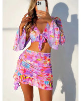 High-Waist Long-Sleeve 4 Pieces Bikini Set - Voldara