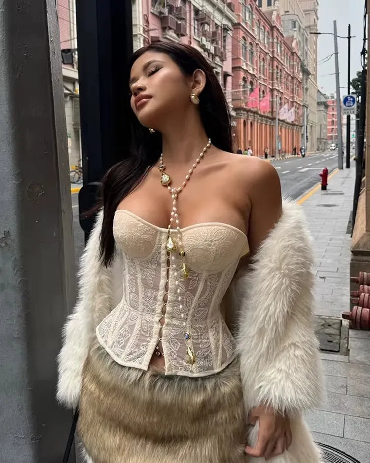 Ivory Sheer Corset Top - Voldara