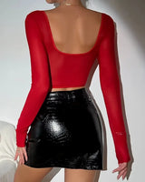 Long Sleeve Mesh Corset Top - Voldara
