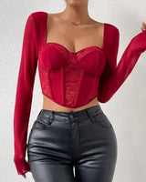 Long Sleeve Mesh Corset Top - Voldara