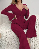 Ribbed Knit Pyjama Set - Voldara