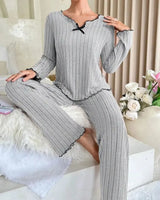 Ribbed Long-Sleeved Pyjama Set - Voldara