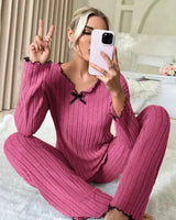 Ribbed Long-Sleeved Pyjama Set - Voldara