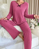 Ribbed Long-Sleeved Pyjama Set - Voldara