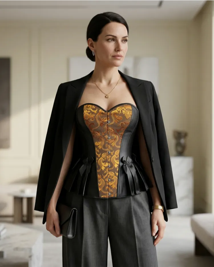 Satin Jacquard Corset Top - Voldara